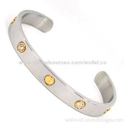 Fashionable Stainless Steel Bangle with Rhodium Plating, Various Colors and Designs are Available